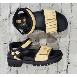 Sam Edelman Edythe Sandals Womens 6 Sesame Black Ruched Platform Lug Sole Sport